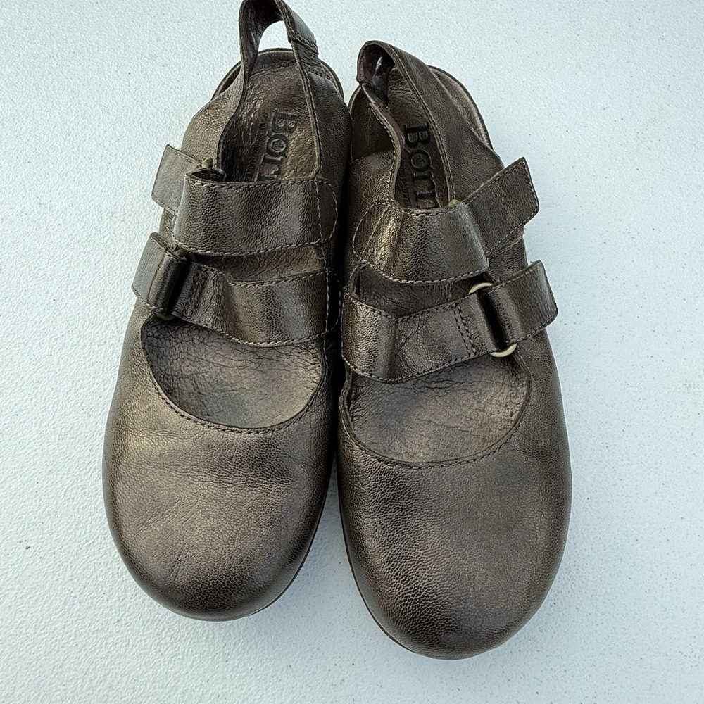 Women's BORN‎ Loafers Mules Brown Metallic Strappy Size 8 Mary Jane Heel less - Picture 2 of 12